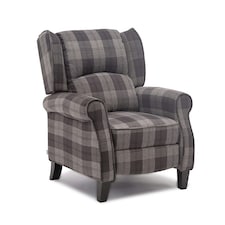 Eaton Wing Back Fireside Checkered Fabric Pushback Recliner Chair (Charcoal)