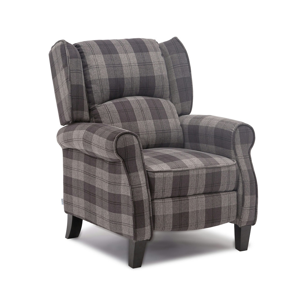 image 1 of Eaton Wing Back Fireside Checkered Fabric Pushback Recliner Chair (Charcoal)