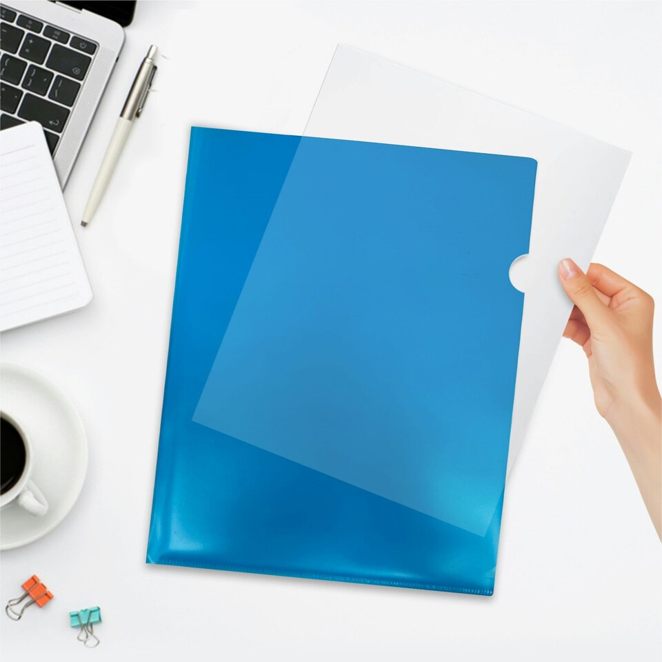 image 1 of Pack of 200 A4 Assorted Colour L Shaped Open Top and Side Report File Folders