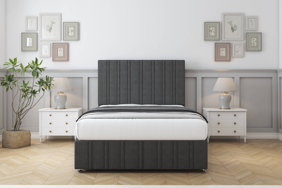 image 1 of Sloomy Langston Graphite Dumfries Divan Bed Base No Drawers With 26 Inch Strutted Headboard & 12 Inch Matching Footboard | Grey | Graphite | Single | 1