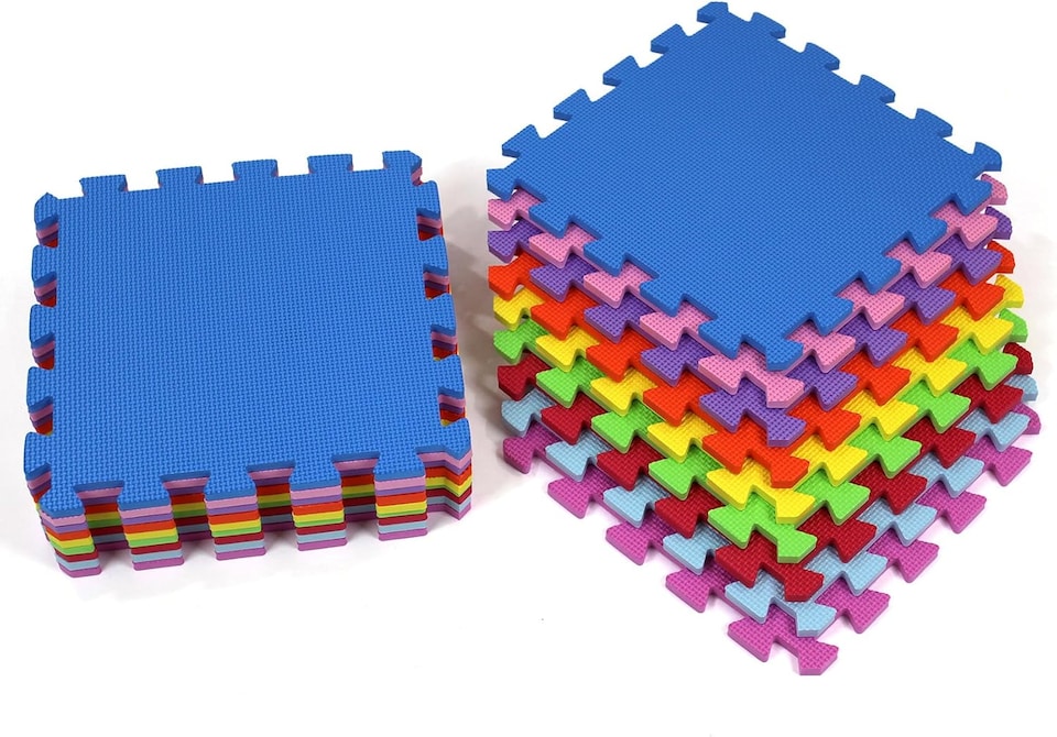 image 1 of Actiasmat - Interlocking Play Mats | 18 Multi-Coloured EVA Foam Tiles | 31.5 x 31.5cm | Soft, Safe, Non-Toxic Baby & Toddler Flooring.