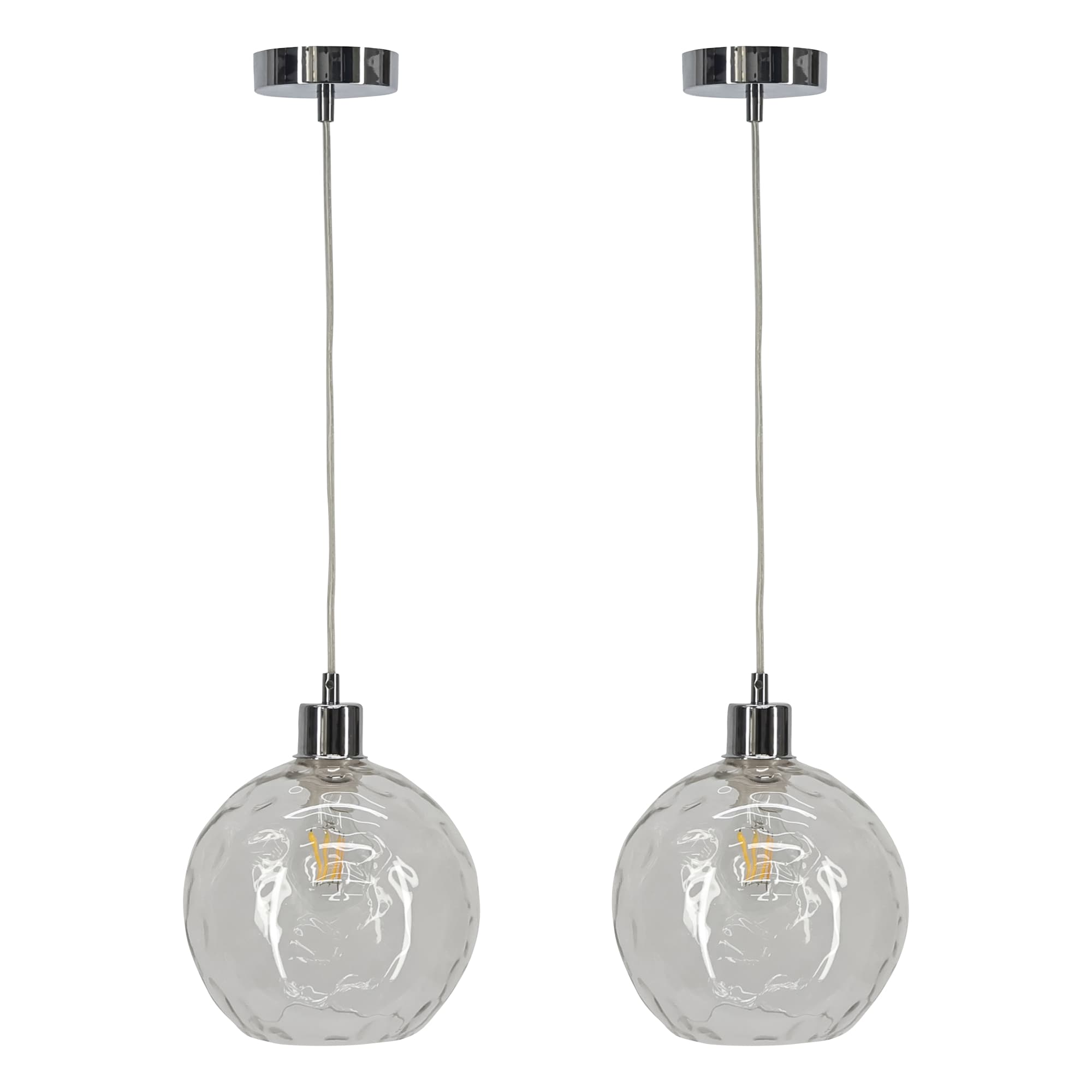 Set of 2 Barnum - Clear Dimple Glass Globe with Chrome Pendant Fitting Clear Clear dimpled glass with polished chrome plate detail Small 2