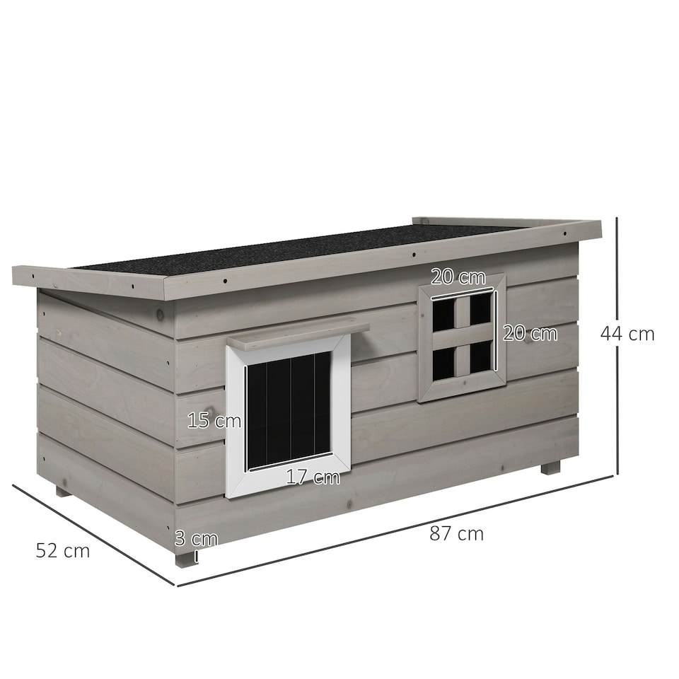 image 1 of PawHut Outdoor Cat House with Openable Top, Asphalt Roof, Window, Grey