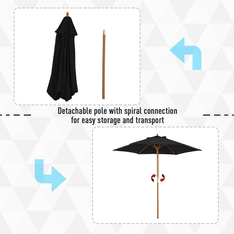 image 1 of Outsunny 2.5m Wood Garden Parasol Sun Shade Patio Umbrella Canopy
