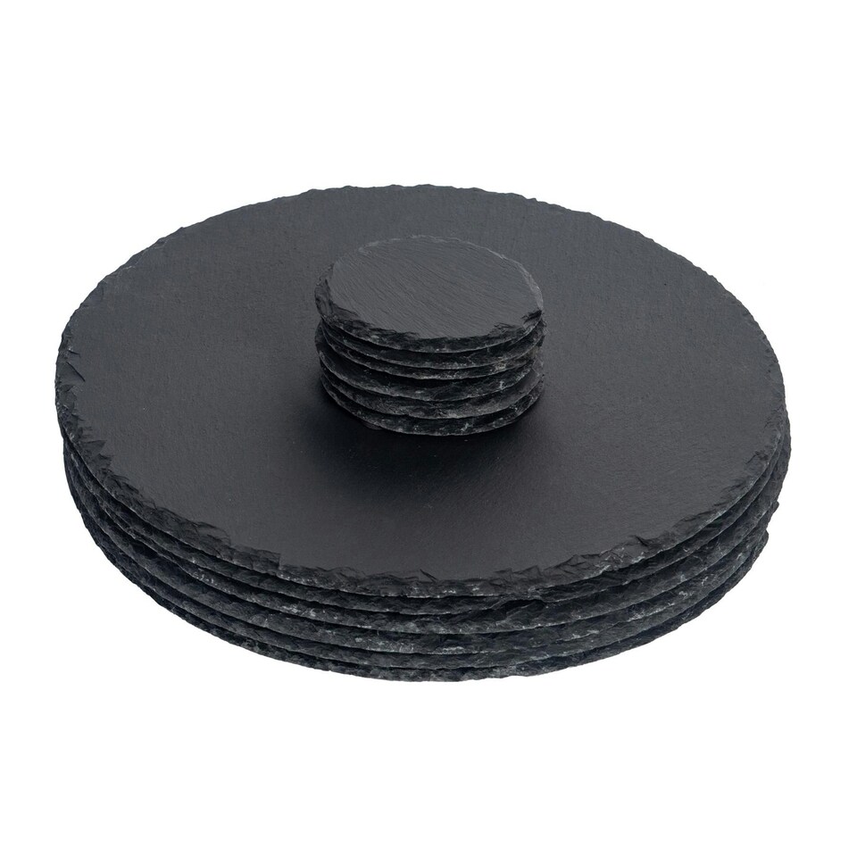 image 1 of Argon Tableware Round Slate Placemats & Coasters Set - 33cm - Grey Grey