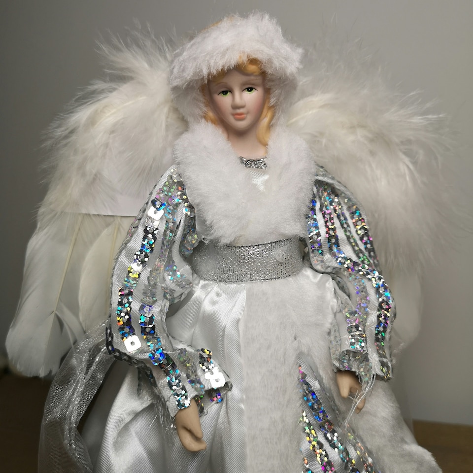 image 1 of 30cm Premier Christmas Tree Topper Angel Decoration in White & Silver