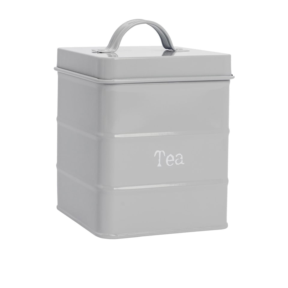 image 1 of Harbour Housewares Vintage Metal Kitchen Tea Canister - Grey