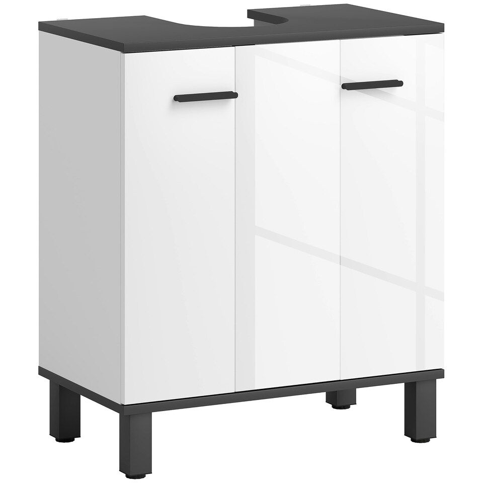 image 1 of HOMCOM Bathroom Under Sink Cabinet with Adjustable Shelf High Gloss White
