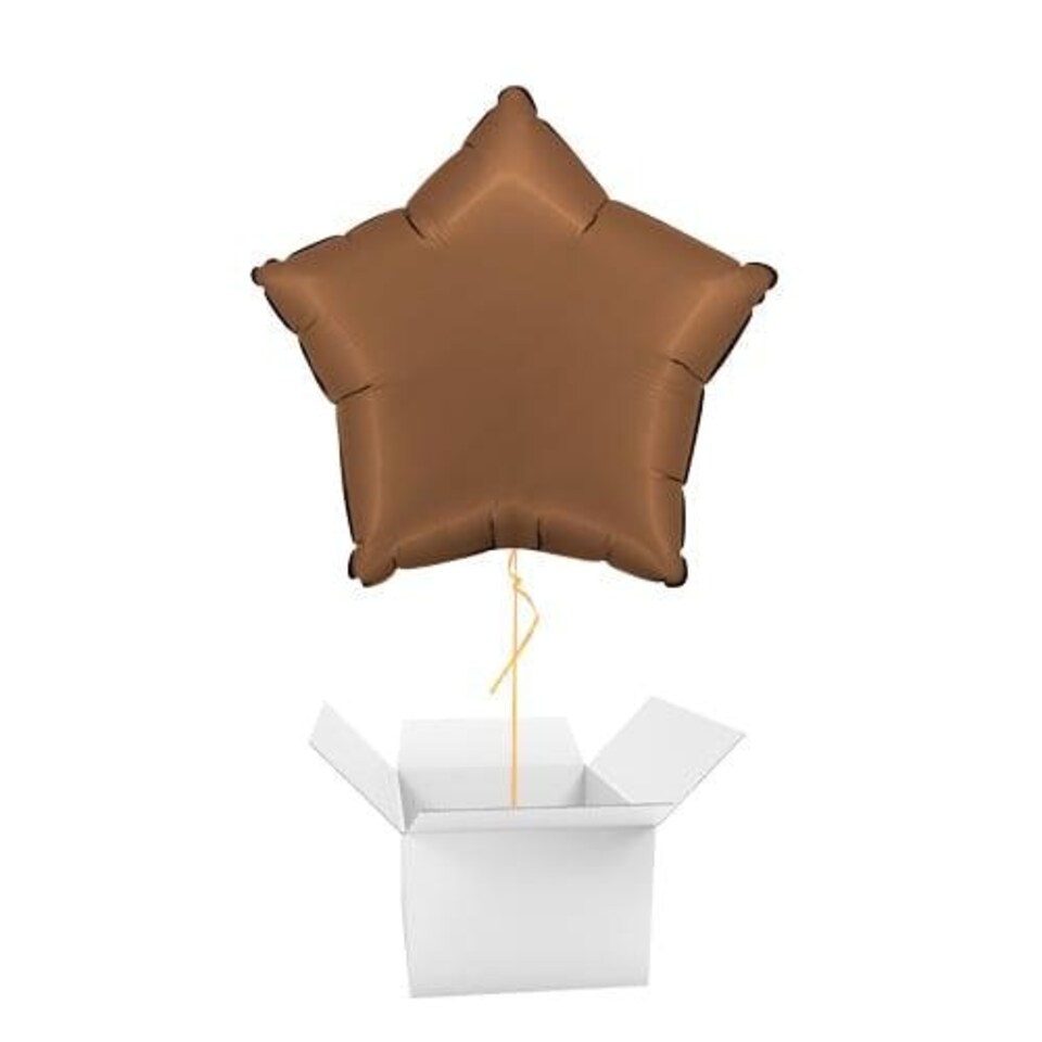 Satin Chocolate Brown Star Foil Helium Balloon - Inflated Balloon in a Box Brown