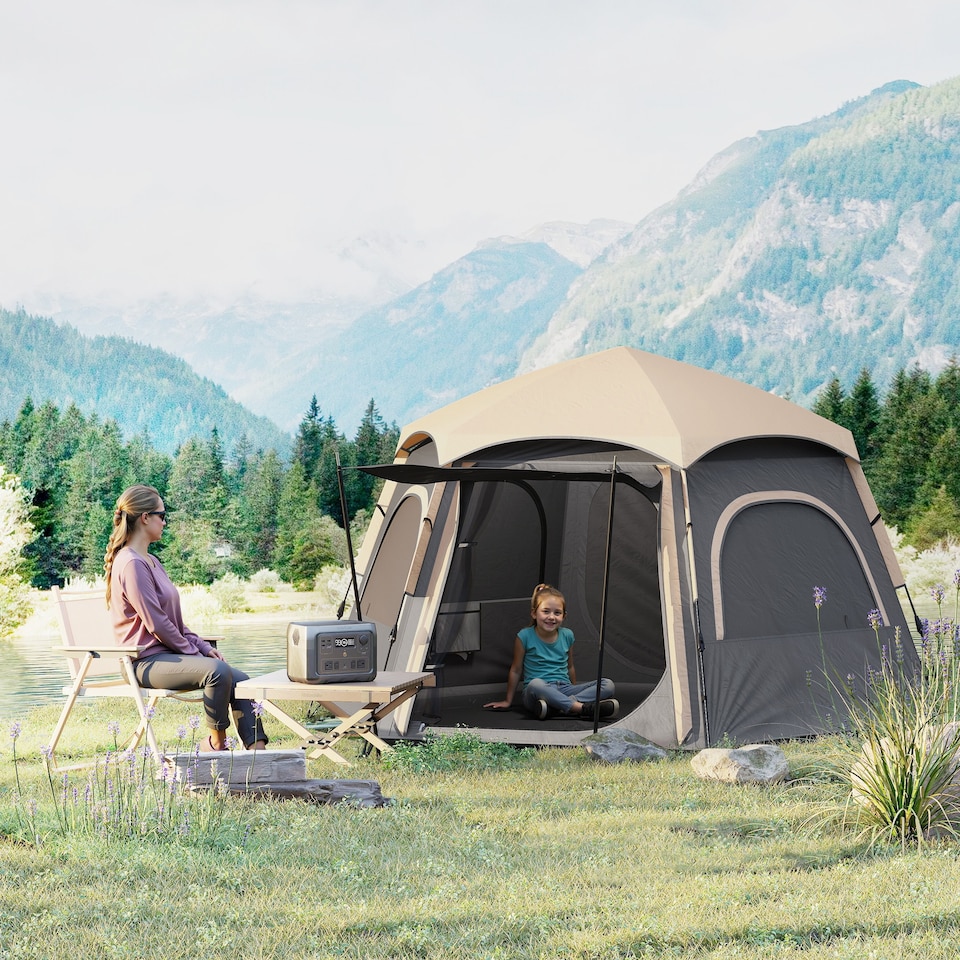 image 1 of Outsunny Instant Camping Tent, 4 Person Easy Setup Dome Tent | Grey | Dark Grey | 2.8L x 2.4W x 1.55H m