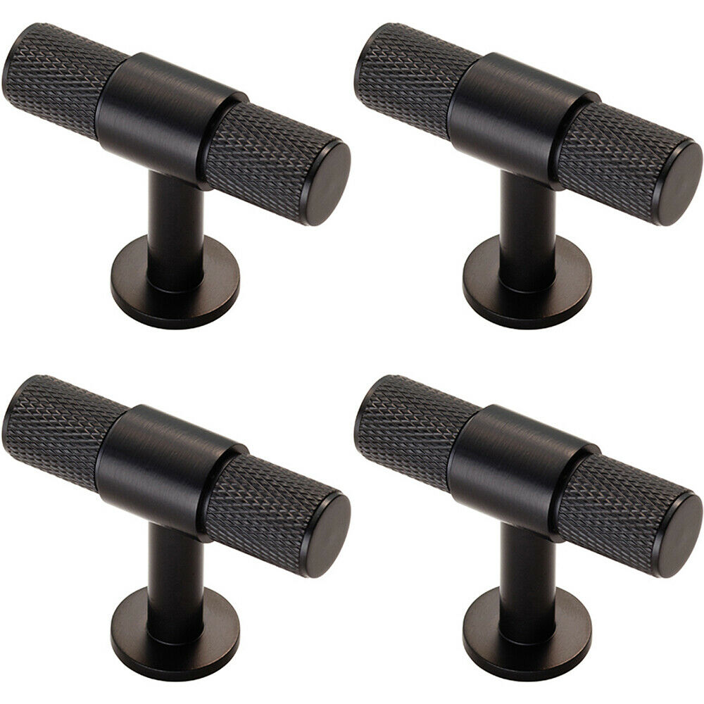 Loops 4x Knurled Cupboard T Shape Pull Handle 50 x 13mm Matt Black Cabinet Handle