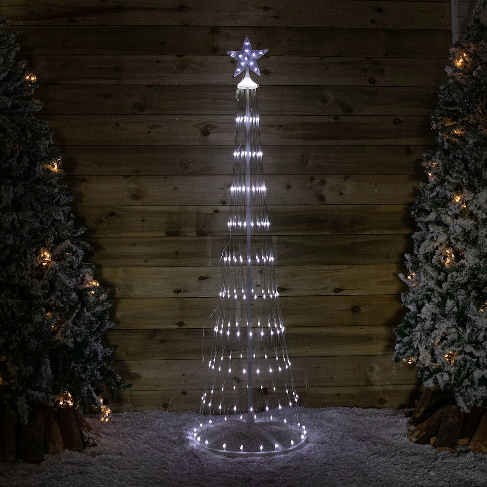 image 1 of 1.8m Light up Christmas Cone Tree with 220 White LEDs and Timer Function