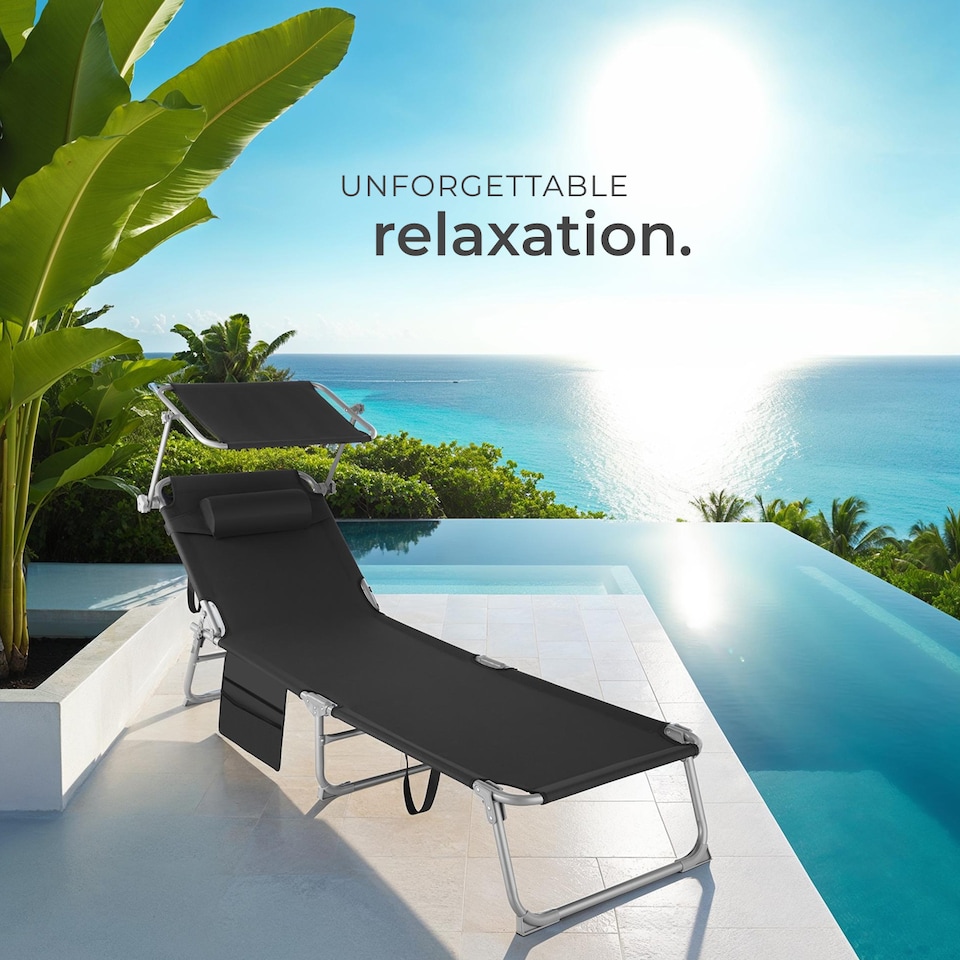 image 1 of Set of 2 Sun Loungers - foldable, adjustable sun canopy | Black | black | 1