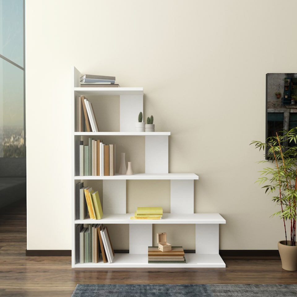 image 1 of Decorotika Echo Ladder Bookcase 5-tier Decorotika Echo Ladder Bookcase 5-tier - 120 cm H x 90 cm W x 21,8 cm D | White