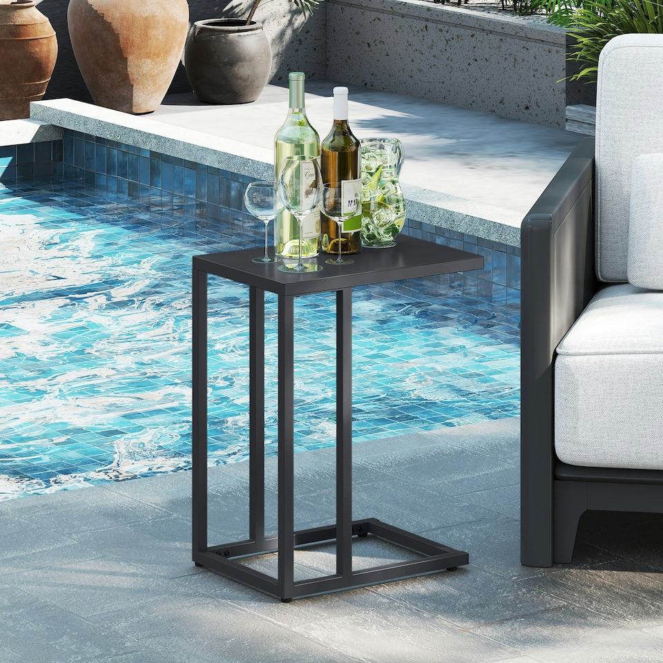 image 1 of COSTWAY C-Shaped Side Table Industrial Metal End Table Grey