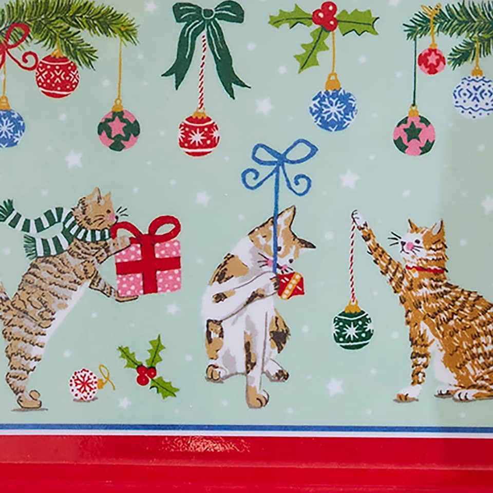 image 1 of Ulster Weavers Christmas Cats Tray - Scatter Seafoam
