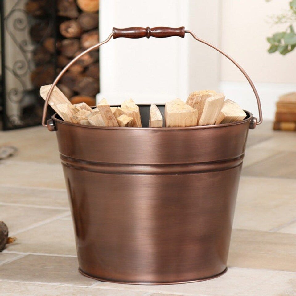 image 1 of Brushed Copper Kindling Bucket Copper