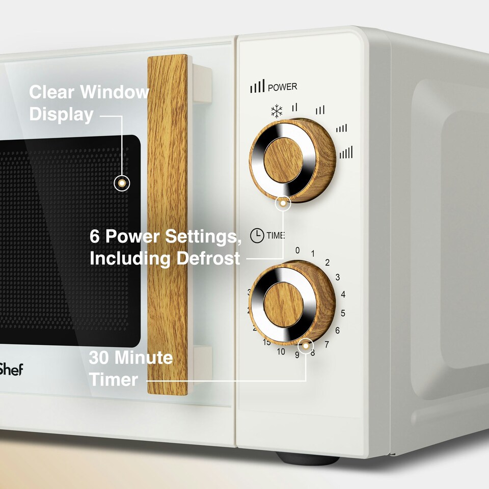 image 1 of VonShef Nordic Microwave 20L 700W Cream & Wood