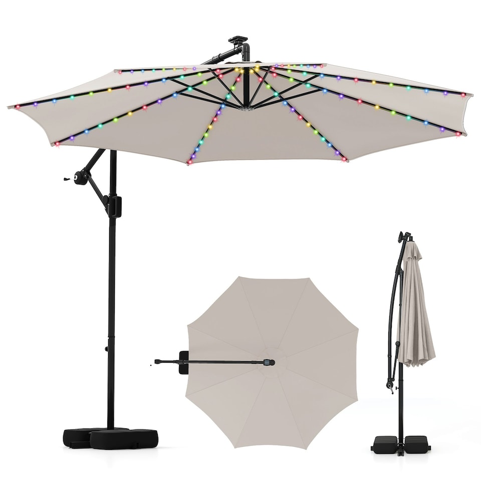image 1 of COSTWAY 290 cm Solar Offset Hanging Sunshade Parasol Beige Cream