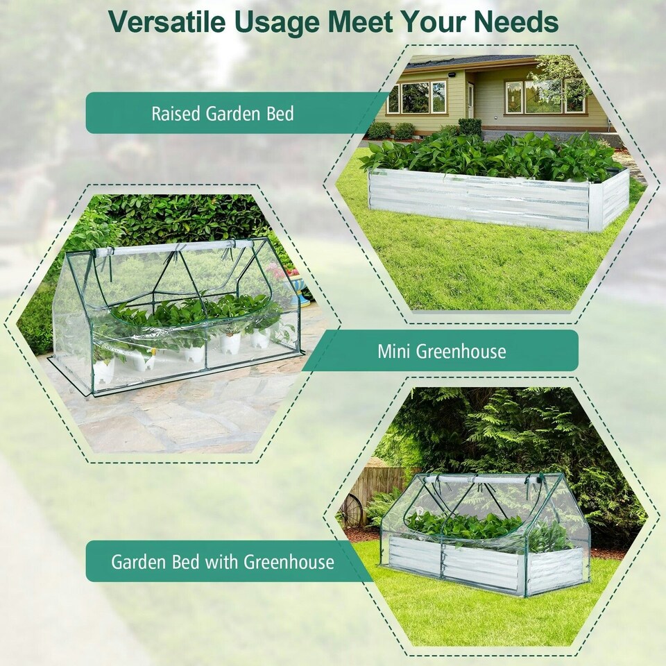 image 1 of COSTWAY Galvanized Raised Garden Bed Outdoor Planter Box Silver
