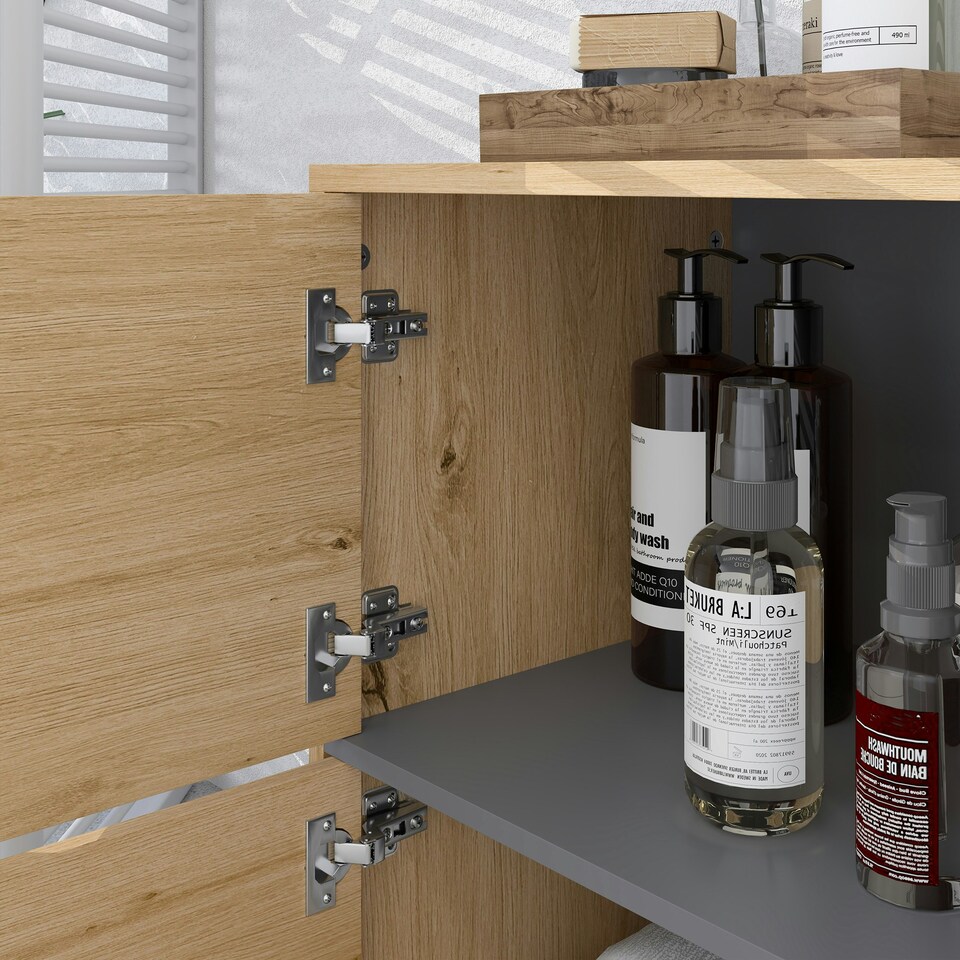 image 1 of HOMCOM Bathroom Storage Cabinet with Open Compartments and Double Doors Yellow
