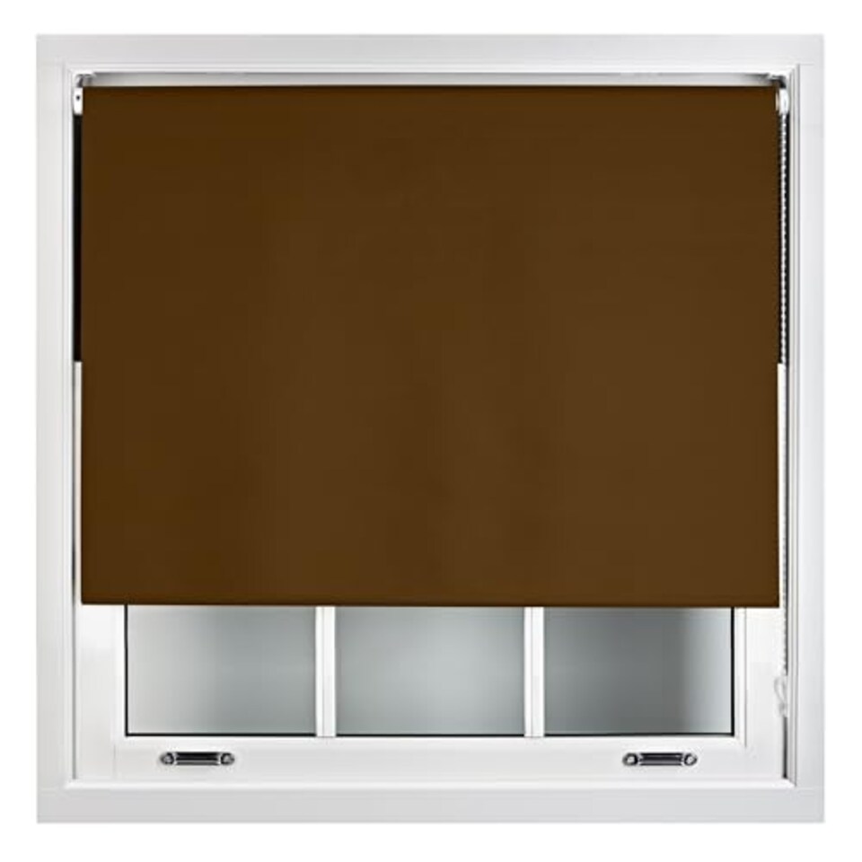 image 1 of FURNISHED Blackout Roller Blind with Metal Fittings Easy Fit Trimmable Insulated Shade | Brown | Brown