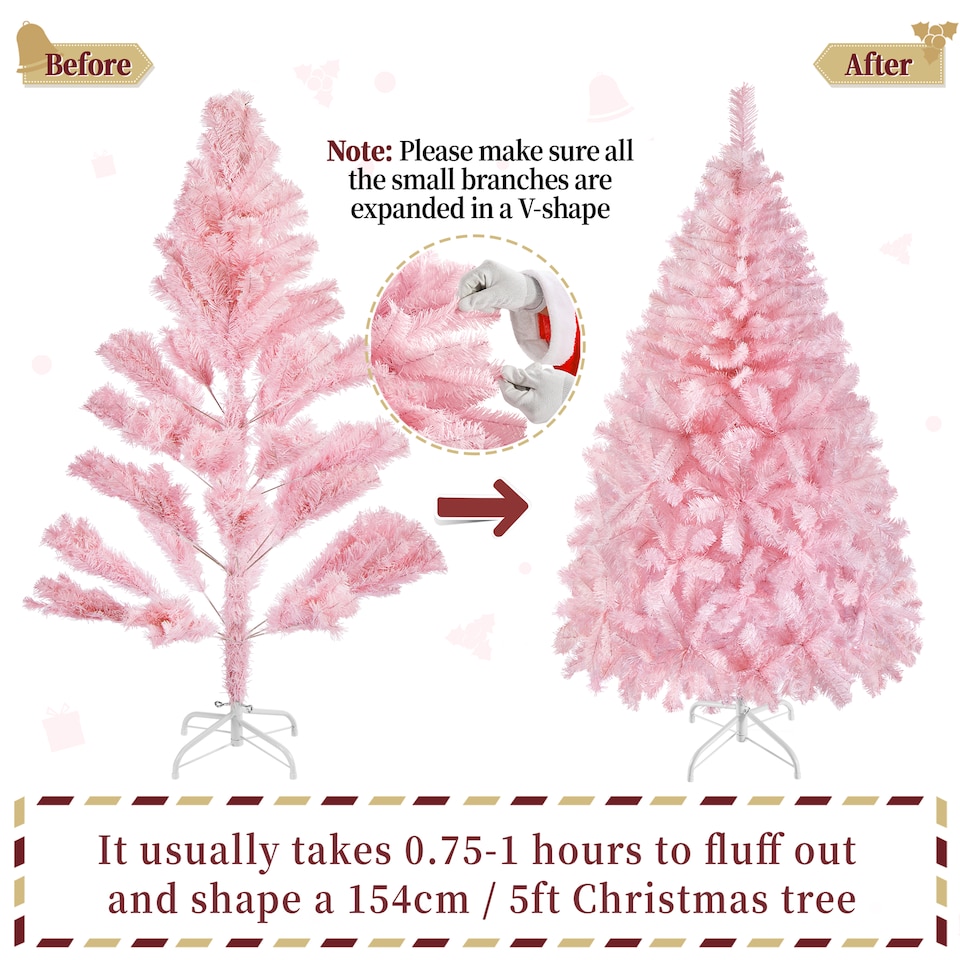 image 1 of Yaheetech 5ft Artificial Christmas Tree with Foldable Stand, 398 PVC Tips, Pink