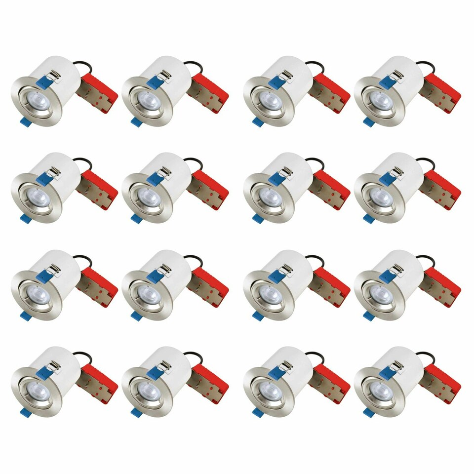 image 1 of First Choice Lighting Set of 16 Fire Rated Downlights Satin Chrome Tilt Fire Rated Recessed Downlights Chrome