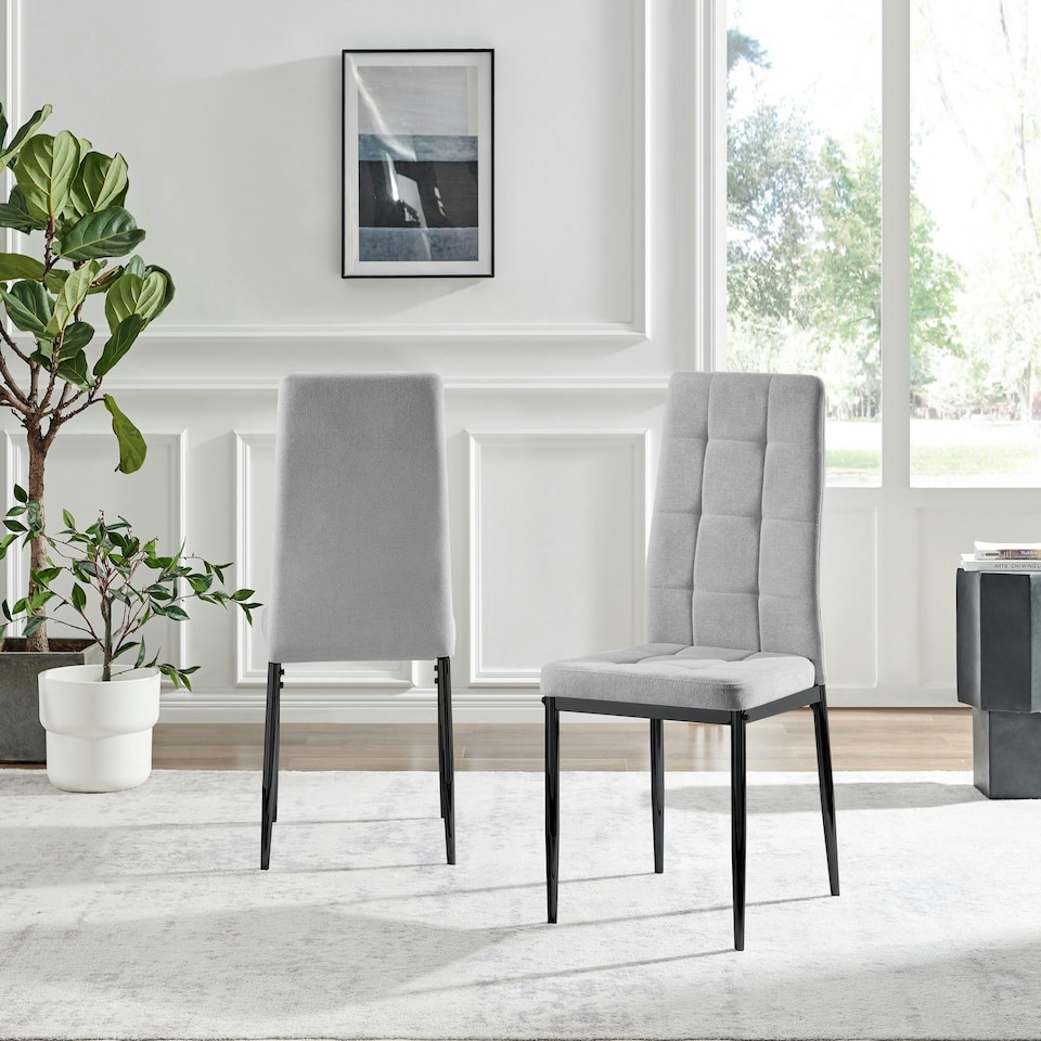 image 1 of Furniturebox Paloma 2x Grey Fabric Black Legs Dining Chair