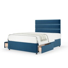 Super Ortho Orthopaedic Blue Plush Velvet 2 Drawer Divan Set And Milan Headboard Double