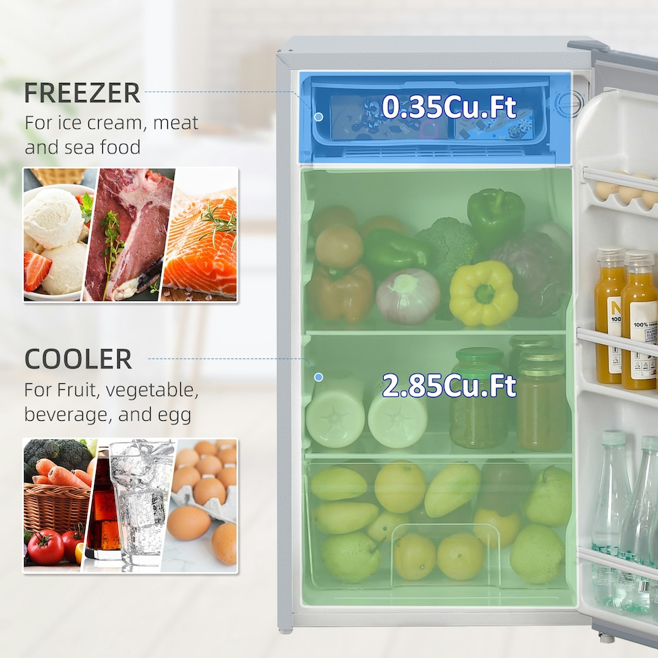 image 1 of HOMCOM 91L Freestanding Under Counter Fridge with Reversible Door