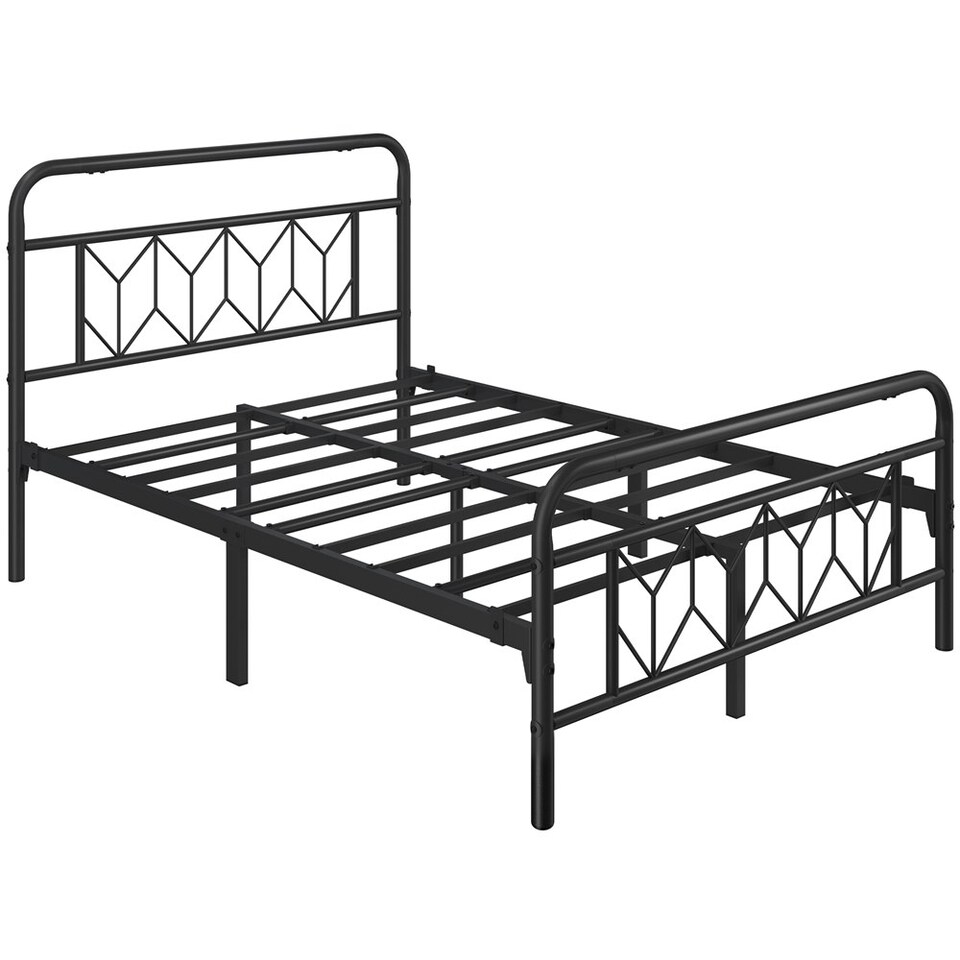 image 1 of Yaheetech 4ft6 Double Vintage Metal Bed Frame with Diamond Pattern Headboard Black