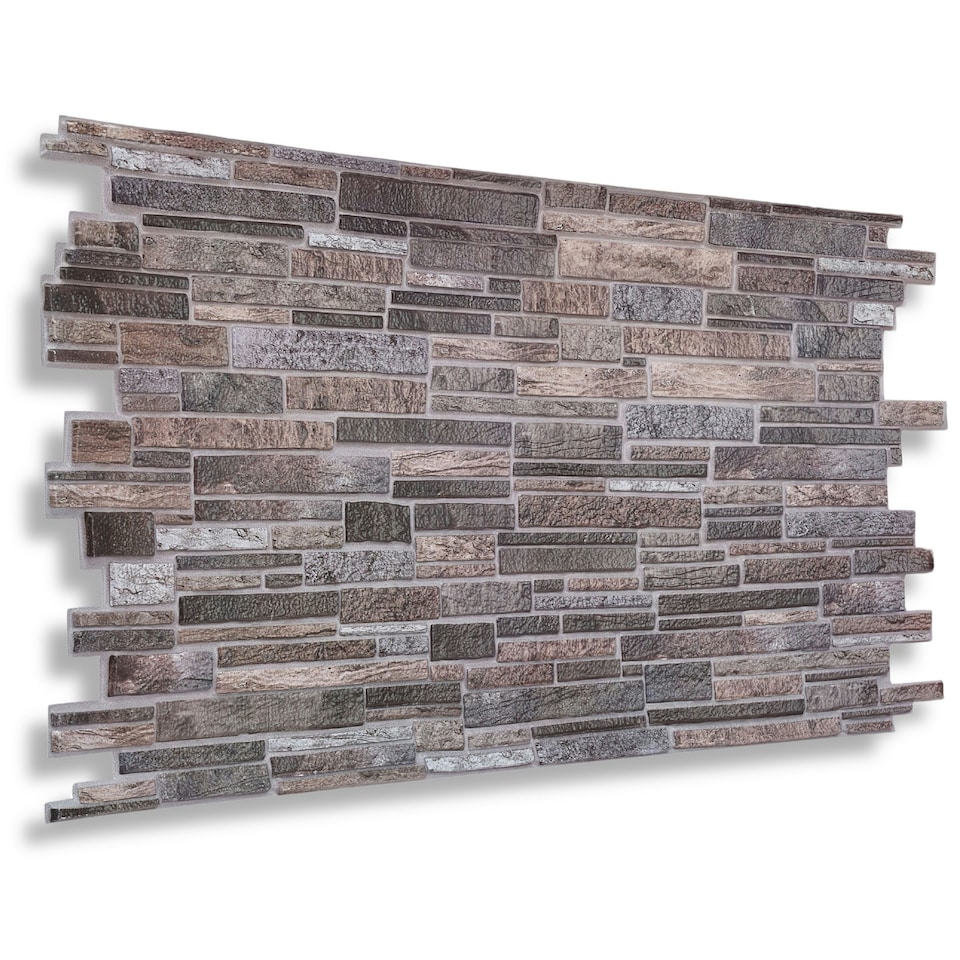image 1 of NOVECRAFTO 3D Slim Stone Wall Panels – 6 PVC Sheets, Covers 2.76 sqm (29.76 sq ft), 96x48cm Each – Grey Slim Brick Effect Cladding, Moisture Resistant