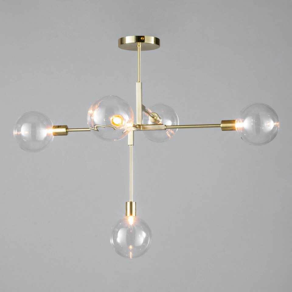 image 1 of BHS Hennock 5 Light Flush Ceiling Light | Gold | Brass | 1