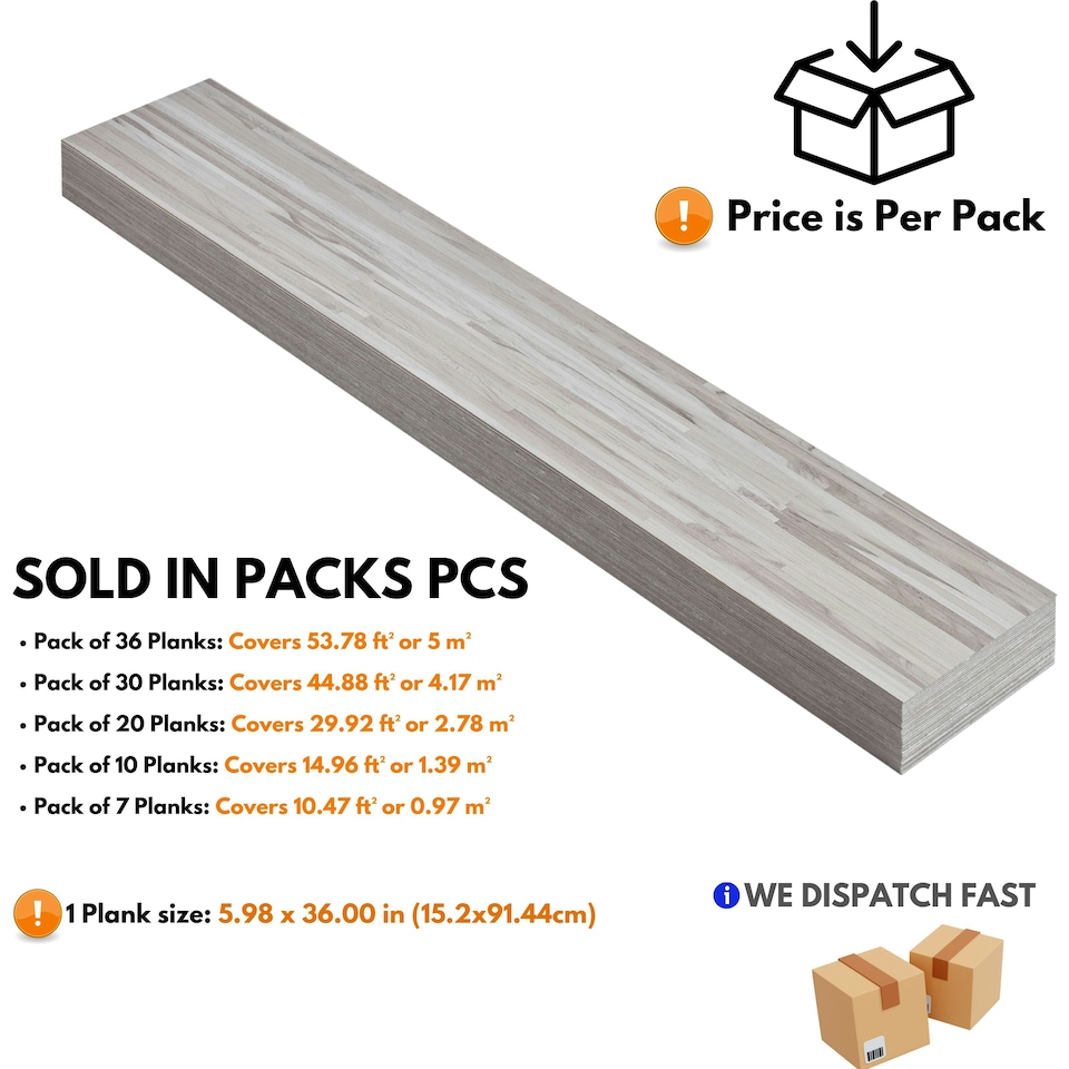 image 1 of NOVECRAFTO Self Adhesive Floor Planks | 5.9x35.9in (91.4x15.2cm) Each | Peel & Stick Vinyl Flooring | Grey Oak Wood Effect | Waterproof DIY Tiles | Grey | 2.78 sqm