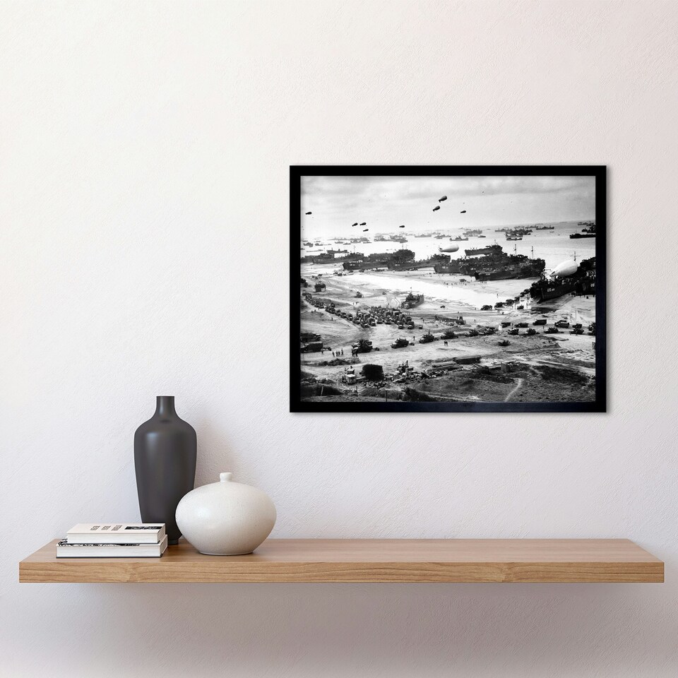 image 1 of WWII War US Landing Ships Omaha Beach D-day 1944 Framed Wall Art Print