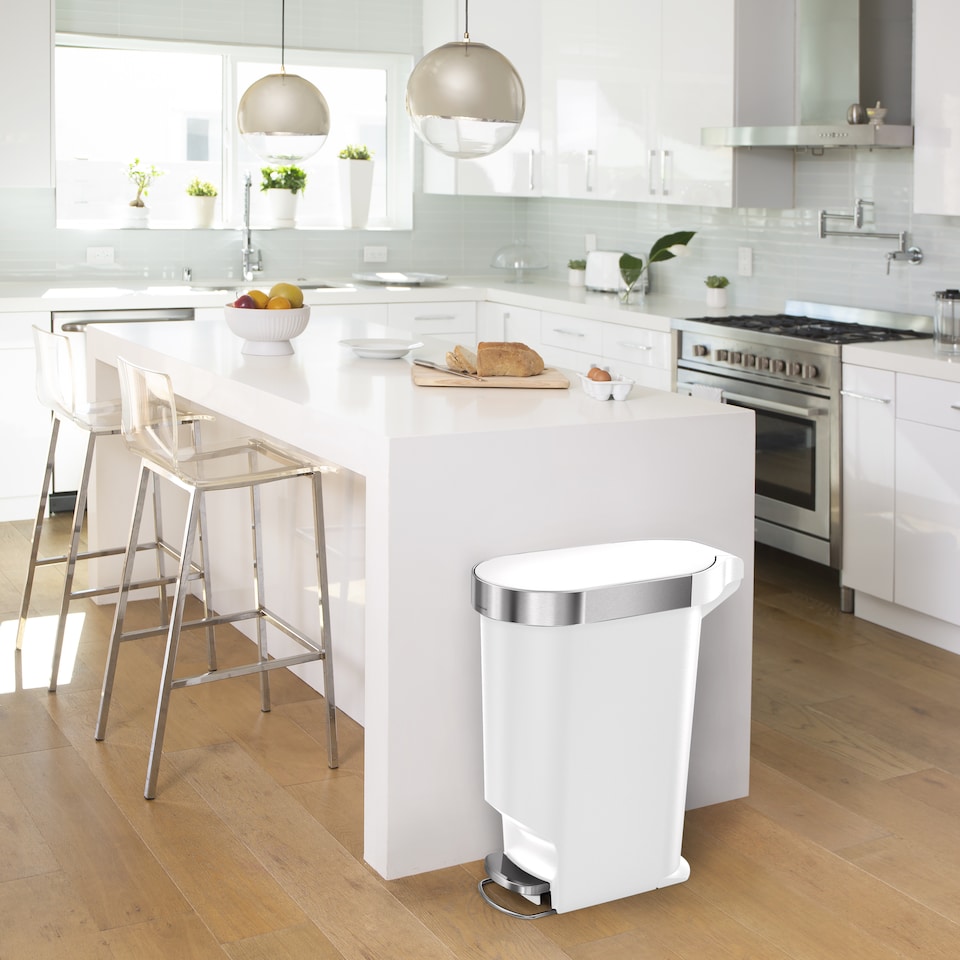 image 1 of Simplehuman 40L Slim Pedal Kitchen Bin with Liner Rim, White Plastic