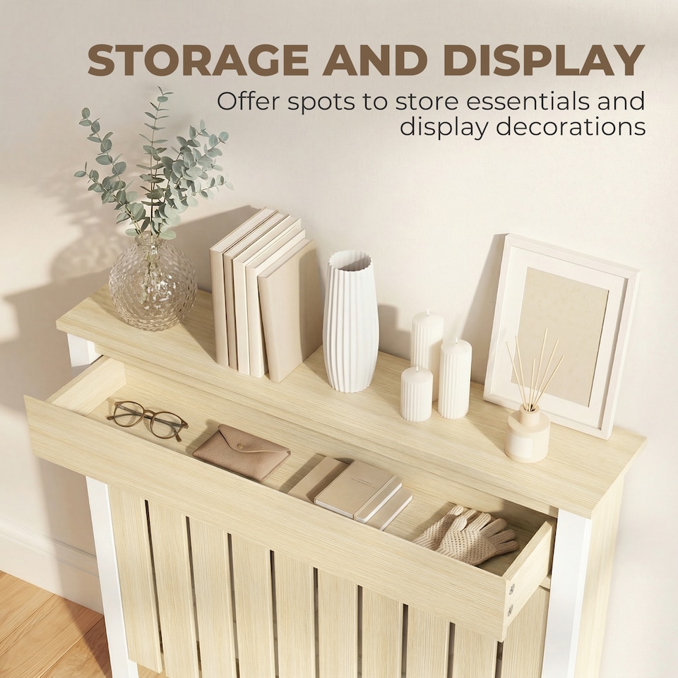 image 1 of HOMCOM Radiator Cover with Drawer and Vertical Slats Oak