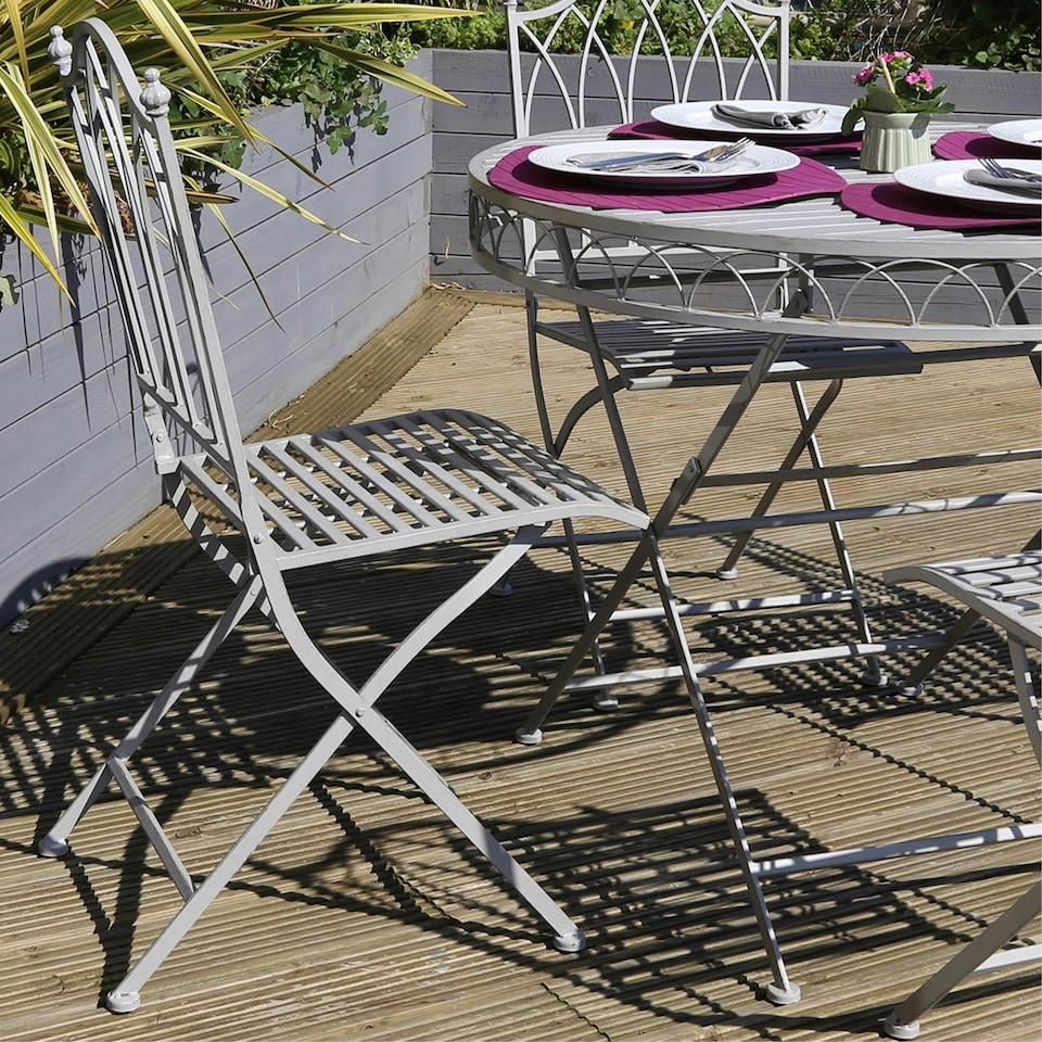 image 1 of Charles Bentley Rustic 5 Piece Wrought Iron Outdoor Bistro Set - Grey