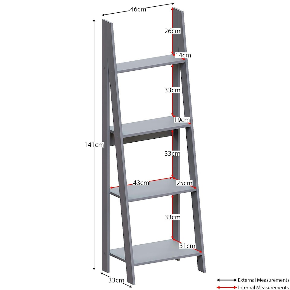 image 1 of Vida Designs Bristol 4 Tier Step Ladder Bookcase Display Storage, Grey
