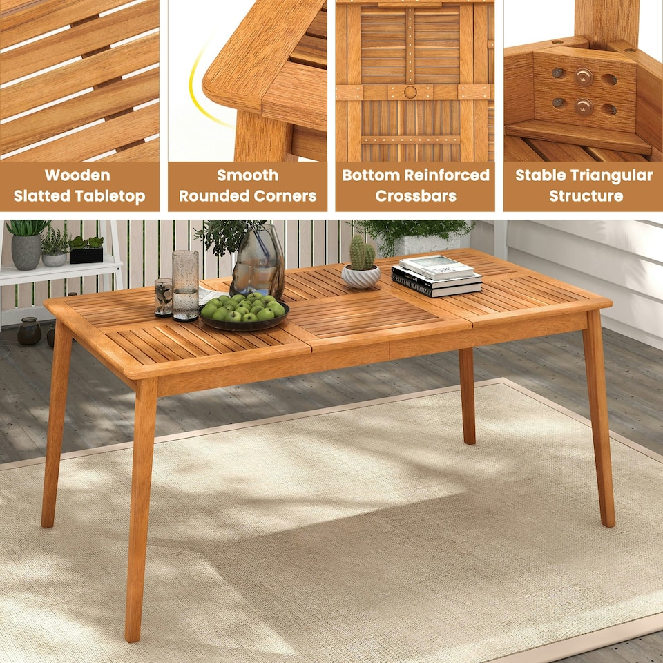 image 1 of COSTWAY Patio Table Outdoor Dining Table for 6 People Brown