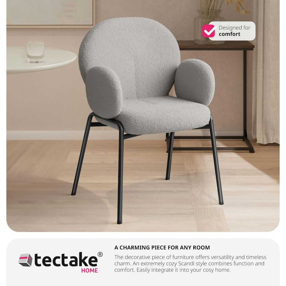 image 1 of Dining Chair - Boucle cover, plush padding, high backrest - per piece Grey | Light Grey
