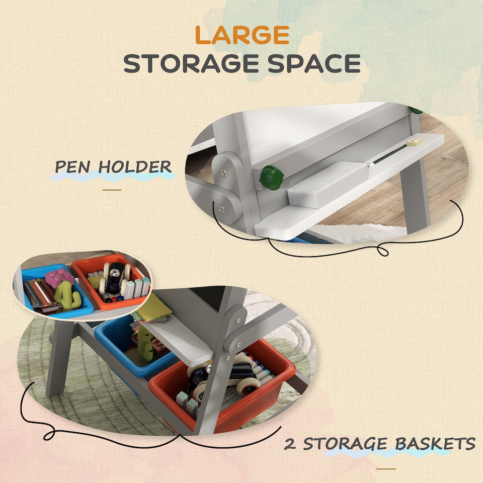 image 1 of AIYAPLAY Double-Sided Art Easel for Kids with Paper Roll, Storage Boxes | Grey | Grey