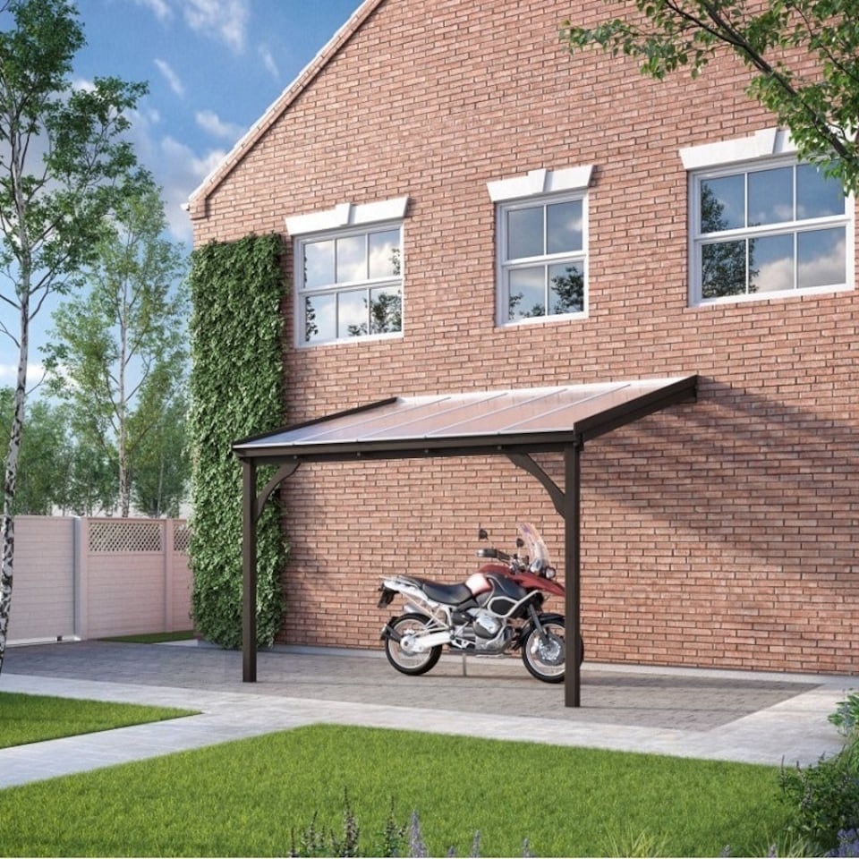 image 1 of Polycarbonate Roof Car Port 2 Post - Wood - L200 x W362 cm - Rustic Brown Brown