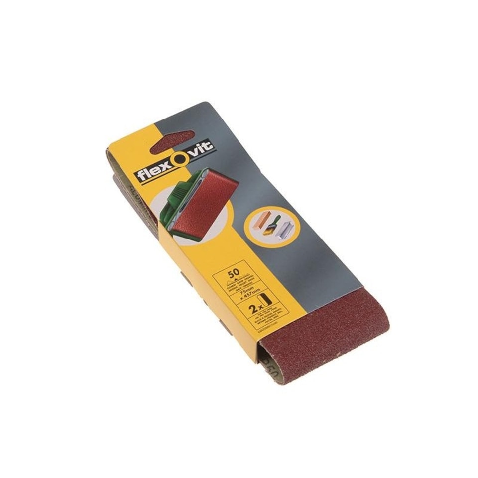 Flexovit Cloth Sanding Belt - Multi Colour - 75 x 457mm 50G Coarse (Pack of 2)