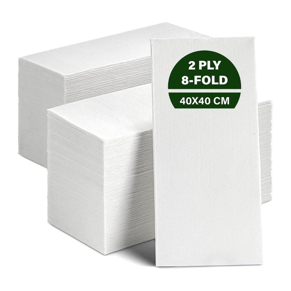 image 1 of ECONX White Paper Napkins 40cm 2 Ply Strong Paper Napkins Tissue Serviettes Cocktail Napkins Pack of 2000