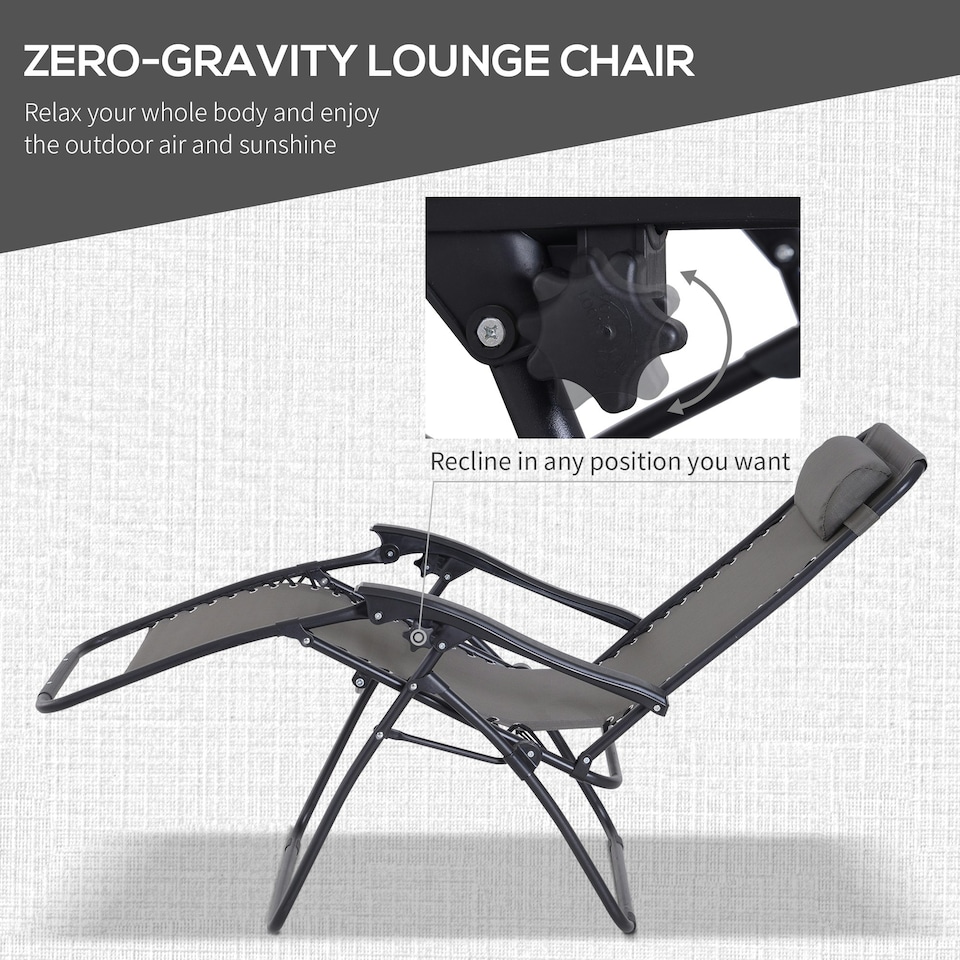 image 1 of Outsunny 3PC Zero Gravity Chairs Sun Lounger Table Set Dark Grey