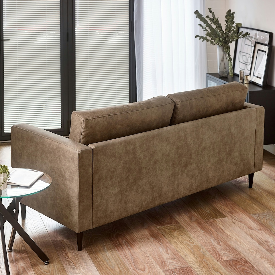 image 1 of Furniturebox Jolene Brown Faux Leather 3 Seater Sofa