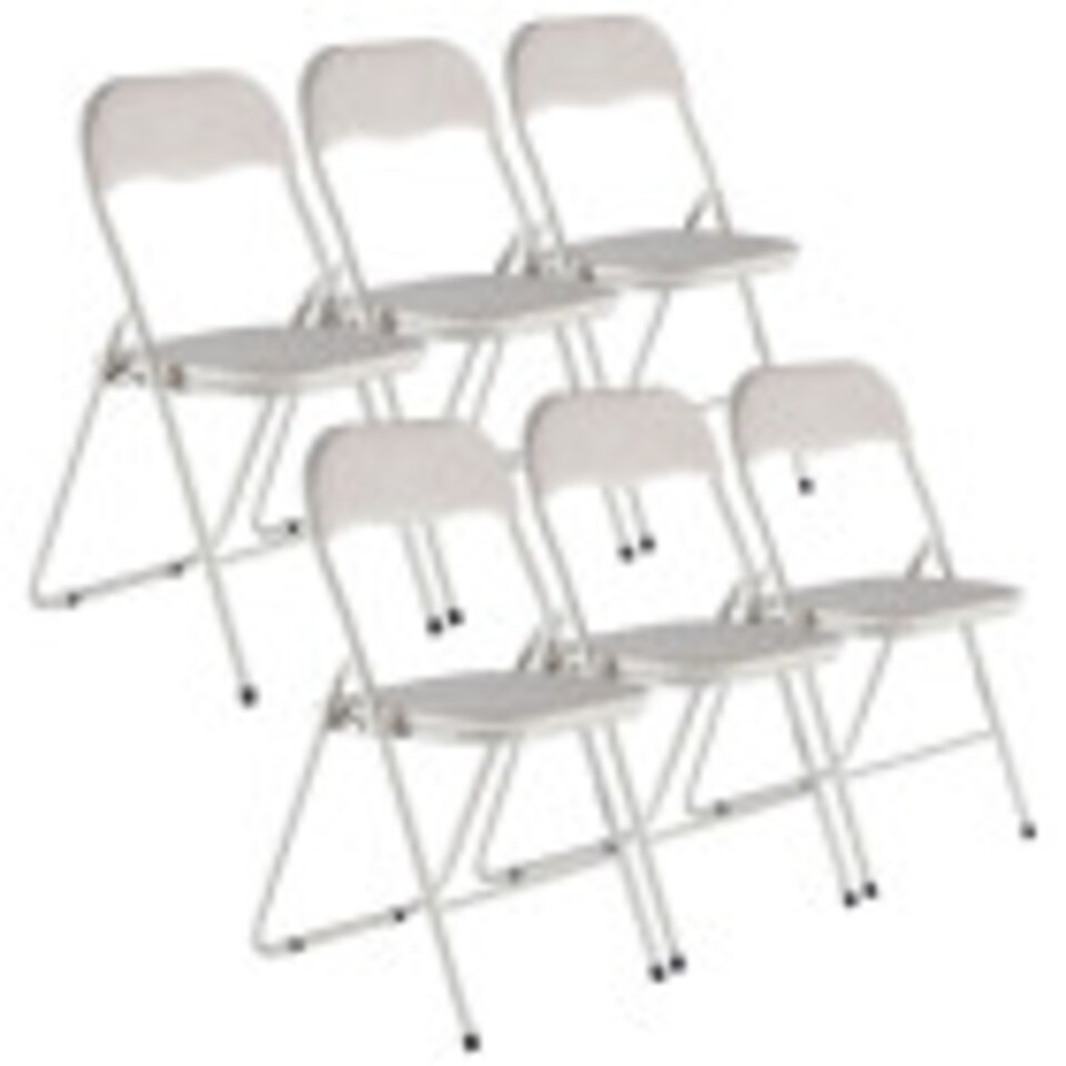 image 1 of 6 Pc Folding Lightweight Chair Set Portable Metal Frame PVC Velvet Ribcord Seats | Multi | Beige