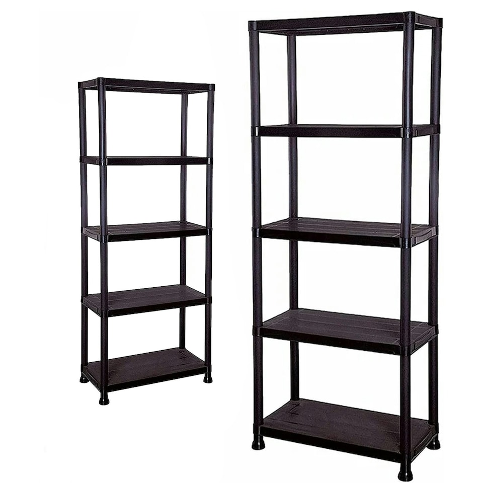 image 1 of 1 x Strong Compact Plastic Storage Shelving Unit Racking 5 Tier Black
